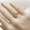 Oro Laminado Multi Stone Ring, Gold Filled Style Love Design, with White Cubic Zirconia, Polished, Golden Finish, 01.310.0048 (One size fits all)