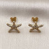 Oro Laminado Stud Earring, Gold Filled Style Star Design, with White Micro Pave and White Cubic Zirconia, Polished, Golden Finish, 02.310.0110