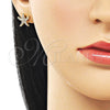 Oro Laminado Stud Earring, Gold Filled Style Star Design, with White Micro Pave and White Cubic Zirconia, Polished, Golden Finish, 02.310.0110