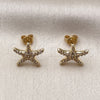 Oro Laminado Stud Earring, Gold Filled Style Star Design, with White Micro Pave and White Cubic Zirconia, Polished, Golden Finish, 02.310.0110