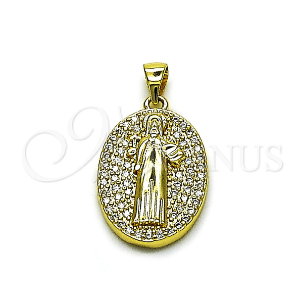 Oro Laminado Religious Pendant, Gold Filled Style San Benito Design, with White Cubic Zirconia, Polished, Golden Finish, 05.156.0207
