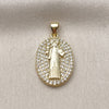 Oro Laminado Religious Pendant, Gold Filled Style San Benito Design, with White Cubic Zirconia, Polished, Golden Finish, 05.156.0207