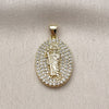 Oro Laminado Religious Pendant, Gold Filled Style San Judas Design, with White Cubic Zirconia, Polished, Golden Finish, 05.156.0208