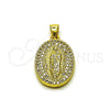 Oro Laminado Religious Pendant, Gold Filled Style Guadalupe Design, with White Cubic Zirconia, Polished, Golden Finish, 05.156.0209