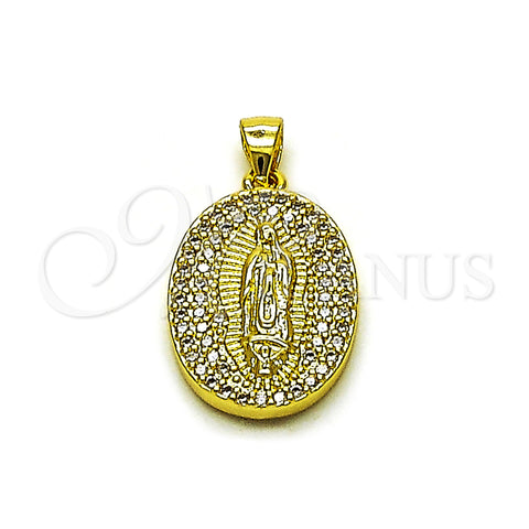 Oro Laminado Religious Pendant, Gold Filled Style Guadalupe Design, with White Cubic Zirconia, Polished, Golden Finish, 05.156.0209