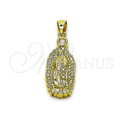 Oro Laminado Religious Pendant, Gold Filled Style Guadalupe Design, with White Cubic Zirconia, Polished, Golden Finish, 05.156.0210