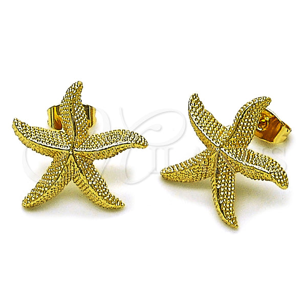 Oro Laminado Stud Earring, Gold Filled Style Star Design, Matte Finish, Golden Finish, 02.282.0069