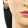 Oro Laminado Stud Earring, Gold Filled Style Tree Design, with White Cubic Zirconia and White Micro Pave, Polished, Golden Finish, 02.282.0070