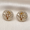 Oro Laminado Stud Earring, Gold Filled Style Tree Design, with White Cubic Zirconia and White Micro Pave, Polished, Golden Finish, 02.282.0070