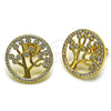 Oro Laminado Stud Earring, Gold Filled Style Tree Design, with White Cubic Zirconia and White Micro Pave, Polished, Golden Finish, 02.282.0070