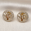 Oro Laminado Stud Earring, Gold Filled Style Tree Design, with White Cubic Zirconia and White Micro Pave, Polished, Golden Finish, 02.282.0070