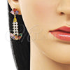 Oro Laminado Long Earring, Gold Filled Style Teardrop Design, with Multicolor and White Cubic Zirconia, Polished, Golden Finish, 02.282.0072