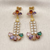 Oro Laminado Long Earring, Gold Filled Style Teardrop Design, with Multicolor and White Cubic Zirconia, Polished, Golden Finish, 02.282.0072