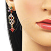 Oro Laminado Long Earring, Gold Filled Style Flower Design, with Multicolor Cubic Zirconia, Polished, Golden Finish, 02.282.0074