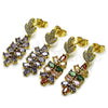 Oro Laminado Long Earring, Gold Filled Style Heart Design, with Multicolor and White Cubic Zirconia, Polished, Golden Finish, 02.282.0075