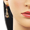 Oro Laminado Long Earring, Gold Filled Style Teardrop and Baguette Design, with Multicolor Cubic Zirconia and White Micro Pave, Polished, Golden Finish, 02.282.0076