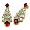 Oro Laminado Long Earring, Gold Filled Style Baguette Design, with Garnet and White Cubic Zirconia, Polished, Golden Finish, 02.282.0079