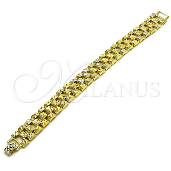 Oro Laminado Solid Bracelet, Gold Filled Style Diamond Cutting Finish, Golden Finish, 03.213.0376.08