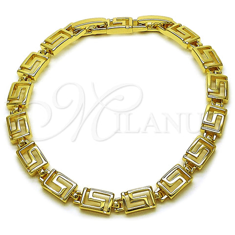 Oro Laminado Solid Bracelet, Gold Filled Style Greek Key Design, Polished, Golden Finish, 03.213.0379.07 (06 MM Thickness, 8 Inches Length)