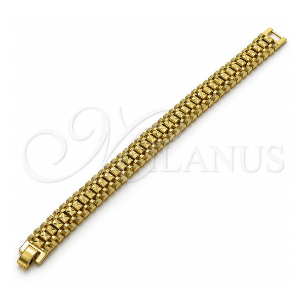 Oro Laminado Solid Bracelet, Gold Filled Style Diamond Cutting Finish, Golden Finish, 03.213.0380.08 (12 MM Thickness, 8 Inches Length)