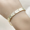 Oro Laminado Solid Bracelet, Gold Filled Style Greek Key Design, Polished, Golden Finish, 03.213.0382.08