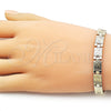 Oro Laminado Solid Bracelet, Gold Filled Style Greek Key Design, Polished, Golden Finish, 03.213.0382.08 (08 MM Thickness, 8 Inches Length)