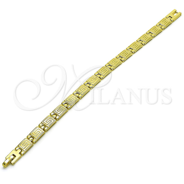 Oro Laminado Solid Bracelet, Gold Filled Style Greek Key Design, Polished, Golden Finish, 03.213.0382.08 (08 MM Thickness, 8 Inches Length)