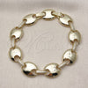 Oro Laminado Fancy Bracelet, Gold Filled Style Puff Mariner and Box Lock Design, with White Cubic Zirconia, Polished, Golden Finish, 03.213.0383.08 (13 MM Thickness, 8 Inches Length)