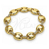Oro Laminado Fancy Bracelet, Gold Filled Style Puff Mariner and Box Lock Design, with White Cubic Zirconia, Polished, Golden Finish, 03.213.0383.08 (13 MM Thickness, 8 Inches Length)