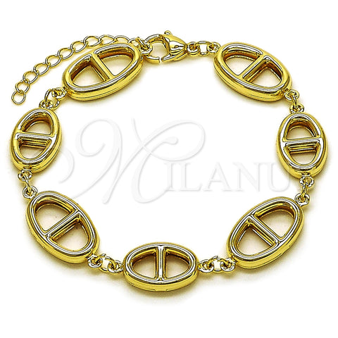 Oro Laminado Fancy Bracelet, Gold Filled Style Puff Mariner and Mariner Design, Polished, Golden Finish, 03.213.0384.07
