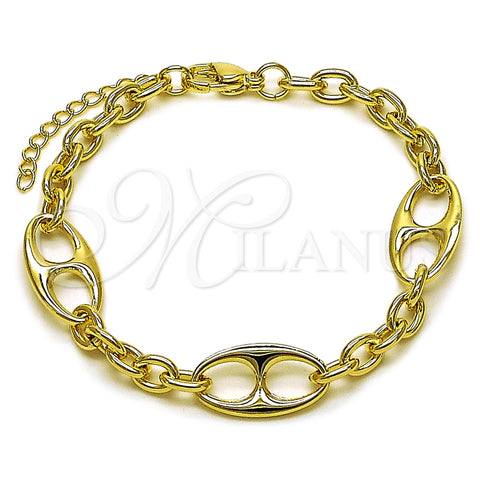 Oro Laminado Fancy Bracelet, Gold Filled Style Mariner and Rolo Design, Polished, Golden Finish, 03.213.0385.07