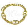 Oro Laminado Fancy Bracelet, Gold Filled Style Mariner and Rolo Design, Polished, Golden Finish, 03.213.0385.07