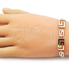 Oro Laminado Fancy Bracelet, Gold Filled Style Greek Key Design, Polished, Golden Finish, 03.213.0389.07