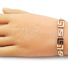 Oro Laminado Fancy Bracelet, Gold Filled Style Greek Key Design, Polished, Golden Finish, 03.213.0389.07 (10 MM Thickness, 7 Inches Length)