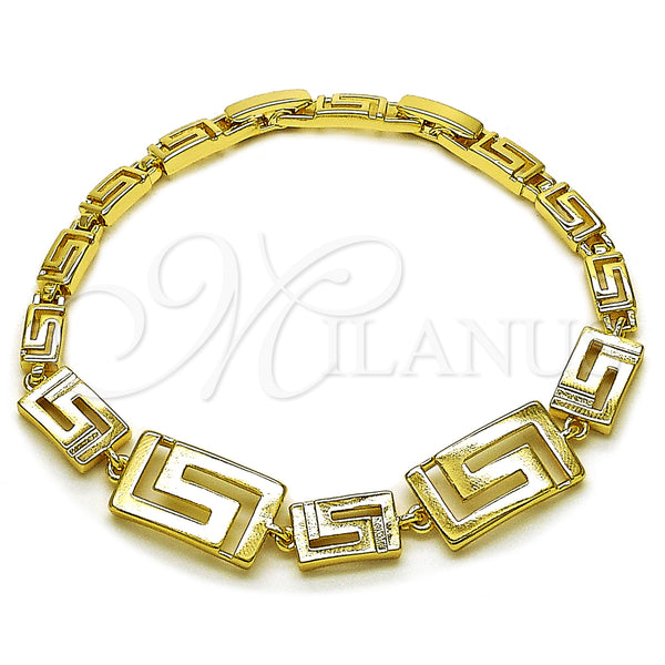 Oro Laminado Fancy Bracelet, Gold Filled Style Greek Key Design, Polished, Golden Finish, 03.213.0389.07 (10 MM Thickness, 7 Inches Length)