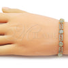 Oro Laminado Solid Bracelet, Gold Filled Style Greek Key Design, Polished, Golden Finish, 03.213.0390.07