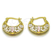 Oro Laminado Small Hoop, Gold Filled Style Guadalupe and Flower Design, Diamond Cutting Finish, Tricolor, 02.213.0828.25