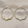 Oro Laminado Medium Hoop, Gold Filled Style Guadalupe and Leaf Design, Diamond Cutting Finish, Golden Finish, 02.213.0831.40