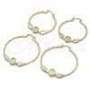 Oro Laminado Medium Hoop, Gold Filled Style Guadalupe and Leaf Design, Diamond Cutting Finish, Golden Finish, 02.213.0831.40