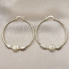 Oro Laminado Medium Hoop, Gold Filled Style Guadalupe and Leaf Design, Diamond Cutting Finish, Golden Finish, 02.213.0831.50