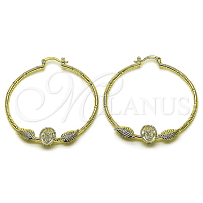 Gold Filled Hoop Earrings — Medium Hoop Guadalupe and Leaf Design Diamond Cutting for wholesale, main product view