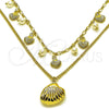 Oro Laminado Fancy Necklace, Gold Filled Style Shell and Miami Cuban Design, with Ivory Pearl, Polished, Golden Finish, 04.213.0358.16 (Thickness, 16 Inches Length)