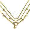 Oro Laminado Fancy Necklace, Gold Filled Style Paperclip and Miami Cuban Design, with White Micro Pave, Polished, Golden Finish, 04.213.0359.16