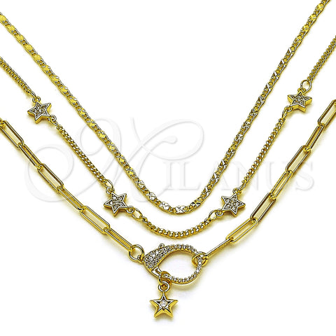 Oro Laminado Fancy Necklace, Gold Filled Style Paperclip and Miami Cuban Design, with White Micro Pave, Polished, Golden Finish, 04.213.0359.16 (Thickness, 16 Inches Length)