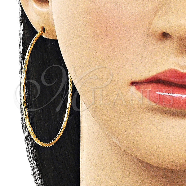 Gold Filled Hoop Earrings — Large Hoop Diamond Cutting 02. — alternate product view — SKU 161757 | Oro Laminado aretes de aro — Large Hoop Diamond Cutting 02. — SKU 161757