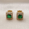 Oro Laminado Stud Earring, Gold Filled Style Cluster Design, with Green and White Cubic Zirconia, Polished, Golden Finish, 02.344.0167