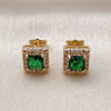 Oro Laminado Stud Earring, Gold Filled Style Cluster Design, with Green and White Cubic Zirconia, Polished, Golden Finish, 02.344.0167