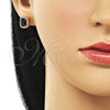 Oro Laminado Stud Earring, Gold Filled Style Cluster Design, with White Micro Pave and Sapphire Blue Cubic Zirconia, Polished, Golden Finish, 02.342.0209.2