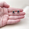 Oro Laminado Stud Earring, Gold Filled Style Cluster Design, with White Micro Pave and Sapphire Blue Cubic Zirconia, Polished, Golden Finish, 02.342.0209.2
