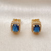 Oro Laminado Stud Earring, Gold Filled Style Cluster Design, with White Micro Pave and Sapphire Blue Cubic Zirconia, Polished, Golden Finish, 02.342.0209.2